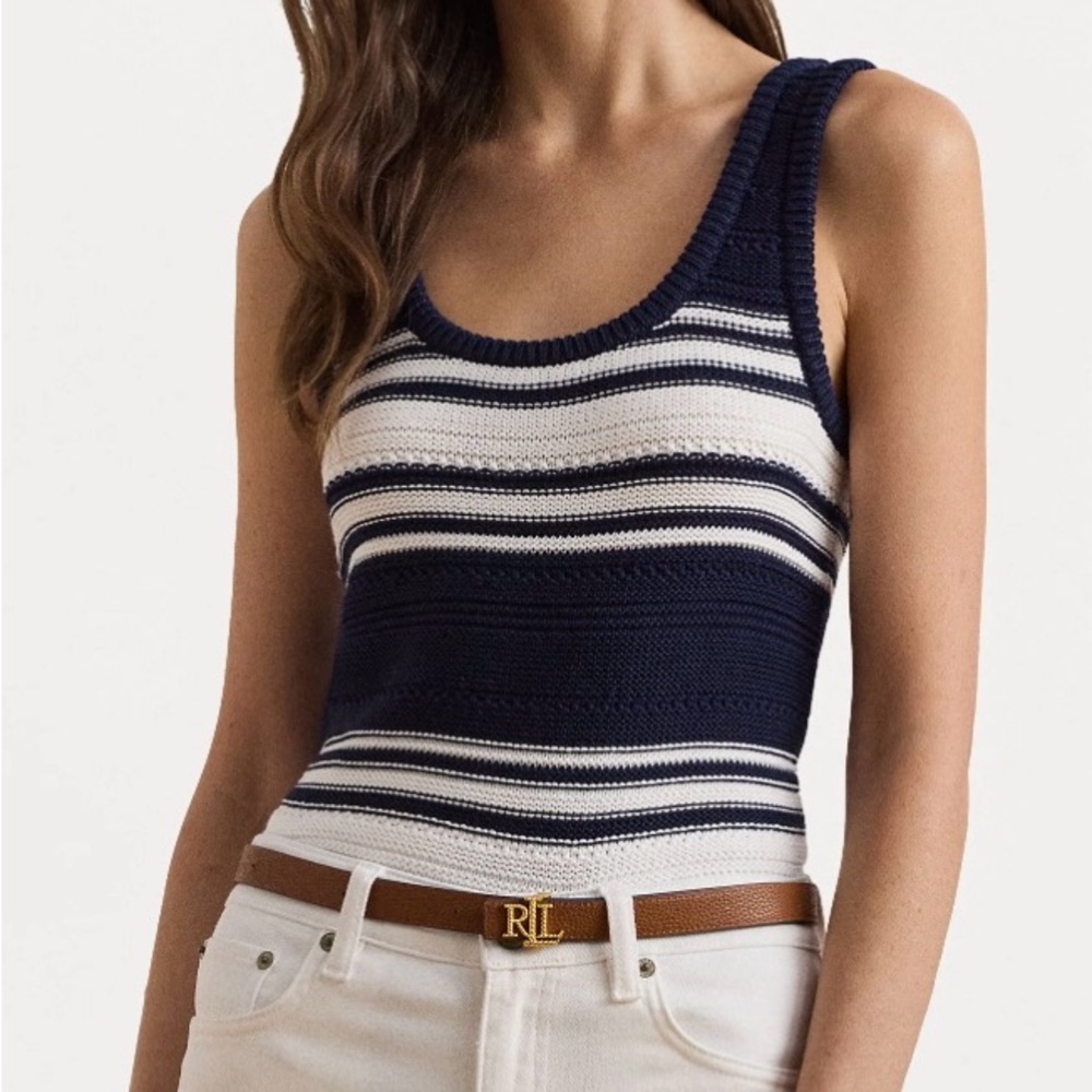 NWT Ralph Lauren Women's Navy and White Striped Cotton Sweater Blend Tank Top
